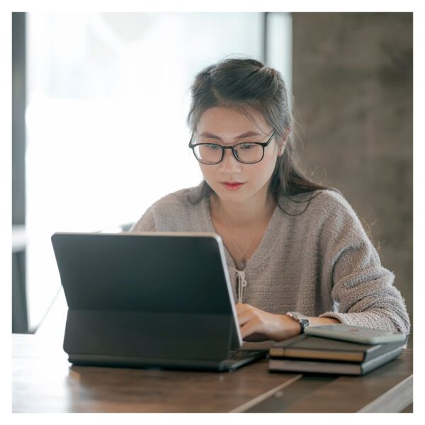 Woman doing online research